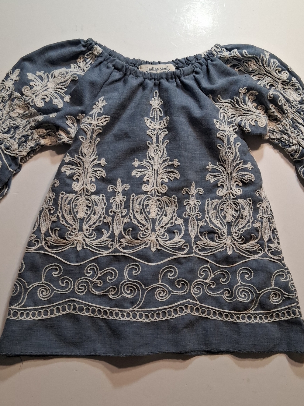 Girls Indigo soul Blue Top with White Embroidery - Kids 2T